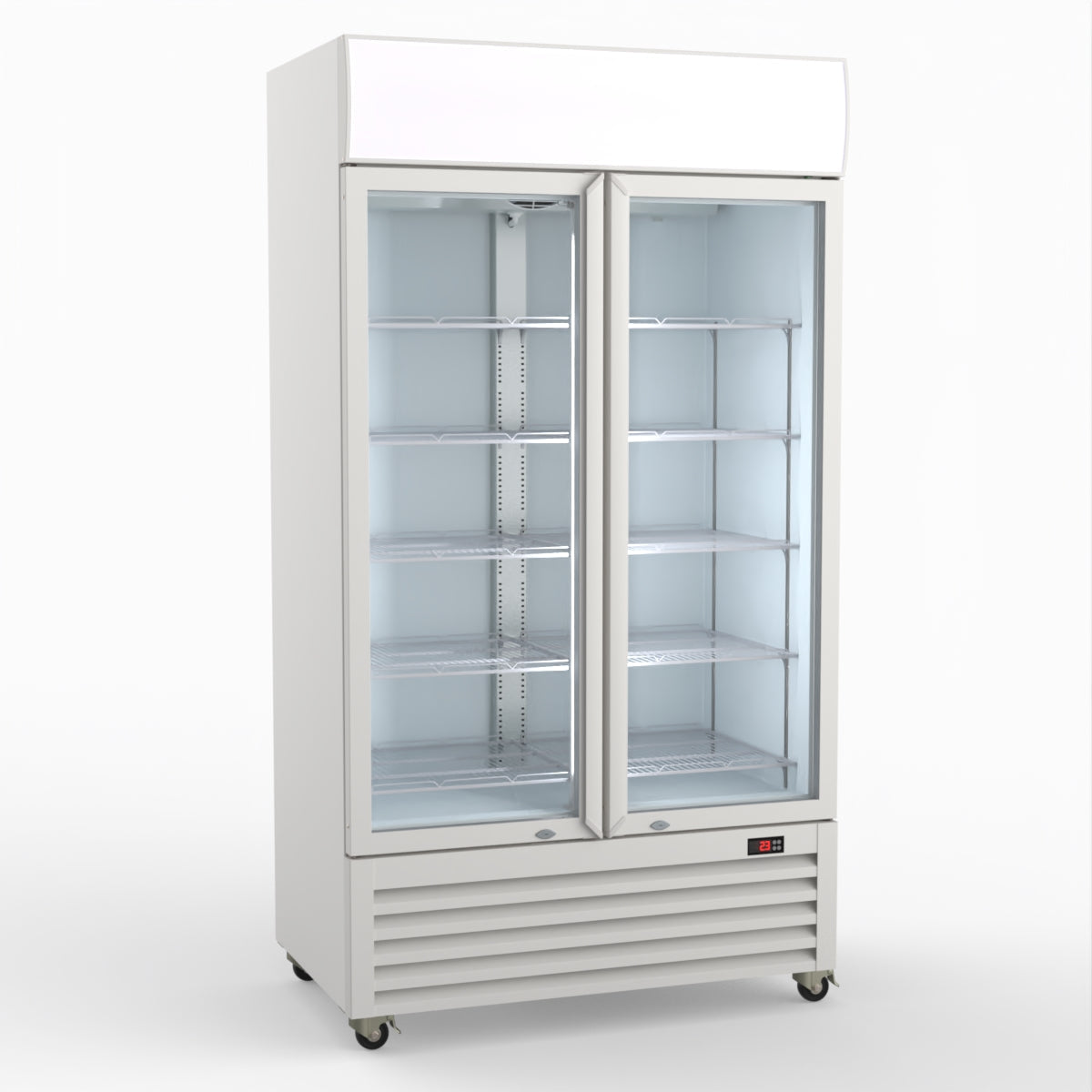 Thermaster 1000L Two Glass Door Upright Drink Fridge White 10Amp