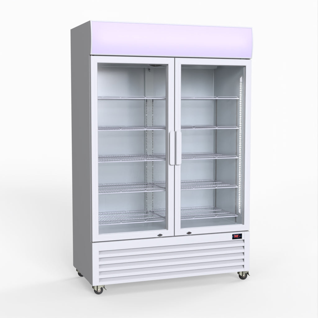Thermaster 1200L Large Two Glass Door Upright Drink Fridge 133 X 69cm