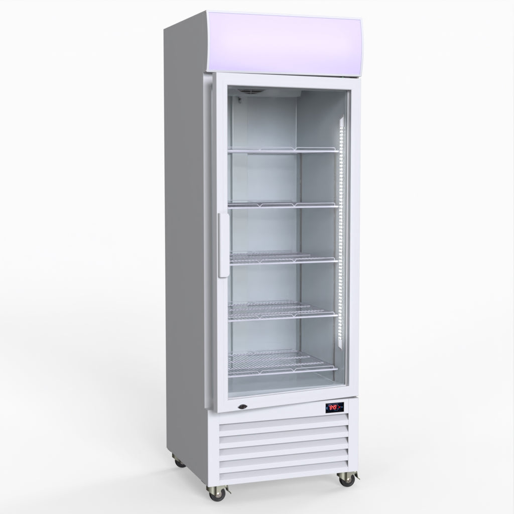 Thermaster 540L Single Glass Door Upright Drink Fridge White 10Amp