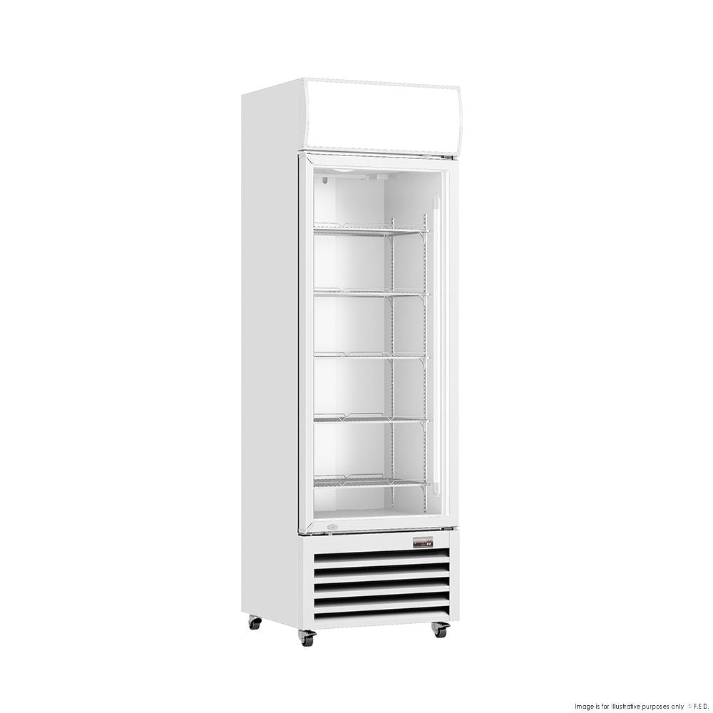 Thermaster 540L Single Glass Door Upright Drink Fridge White 10Amp