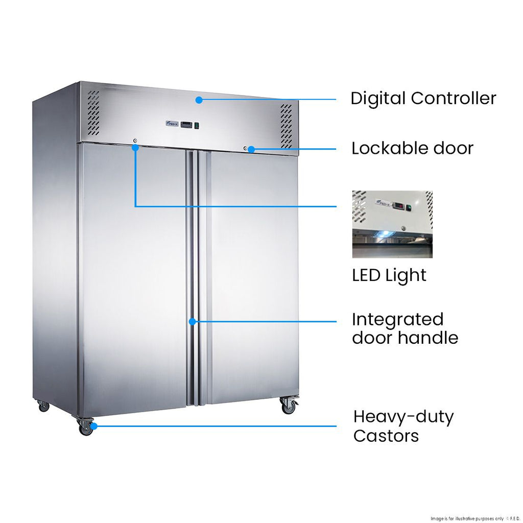 FED-X S/S Double Door Upright Fridge 134cm 10Amp