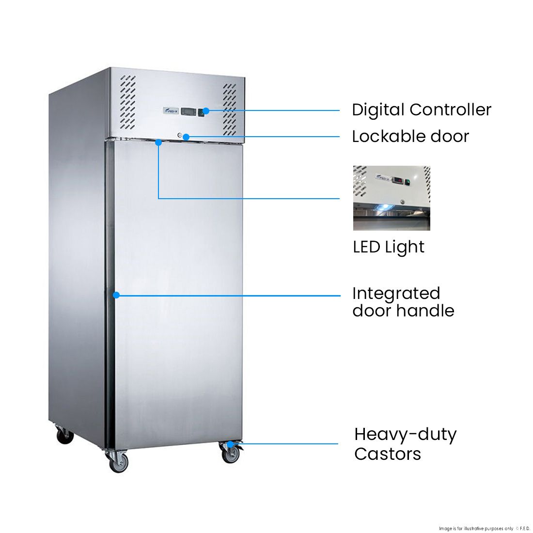 FED-X S/S Single Door Upright Fridge 74cm 10Amp